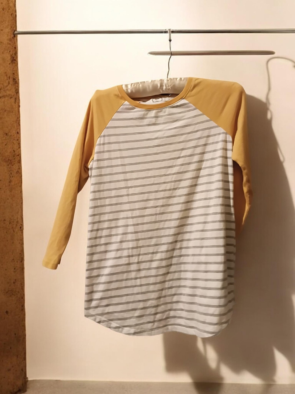 Women's Striped Raglan Long-Sleeve Top - Mustard/White